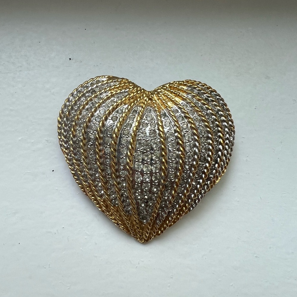 Elegant Vintage Gold and Silver Vogue Bijoux Heart Brooch from Italy